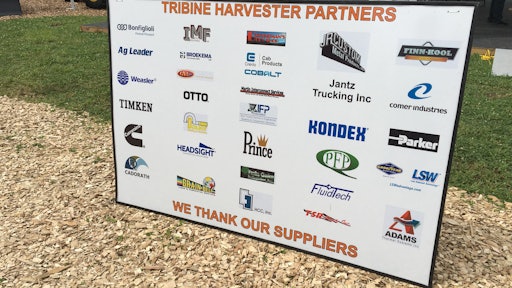 Tribine featured a poster of all the suppliers which provided not only parts but also engineering help and advice for the development of the Tribine Harvester.