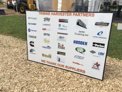 Tribine featured a poster of all the suppliers which provided not only parts but also engineering help and advice for the development of the Tribine Harvester.