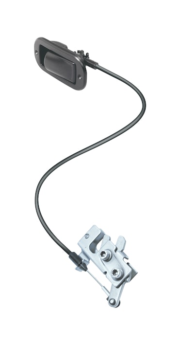 A complete rotary latch system consists of a rotary latch, an actuator and the cable that connects the two for remote latching in a variety of off-highway applications, such as entry doors and engine covers.