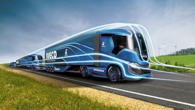 The IVECO Z TRUCK concept features a more aerodynamic shape for improved fuel efficiency and automated driving capabilities.