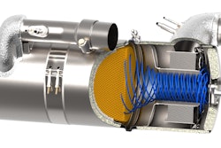 An integrated aftertreatment system for Stage V which includes a DOC, mixer, SDPF and SCR.