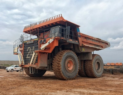 Hitachi dump truck EH4500 powered by MTU 16V 4000 C21L engine with an output of 2014 kW (2700 hp) at the Lumwana mine in Zambia.