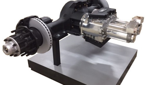 Wrightspeed's Geared Traction Drive, fitted to a custom AxleTech International drive axle, provides high-power electric drive and regenerative braking.