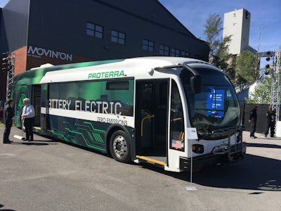 Proterra's battery electric bus was one of the many alternative energy vehicles included in the event's ride and drive.
