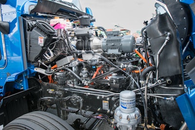 The engine compartment of Toyota's hydrogen fuel cell operated prototype truck.