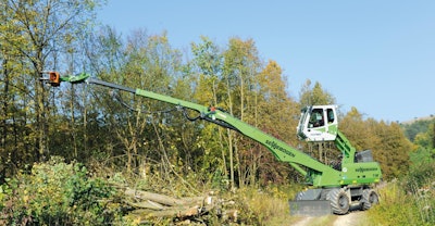The Sennebogen 718's operator cab elevates to provide improved visibility of the work at hand.