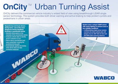 WABCO used lidar technology for its OnCity Urban Turning Assist system as it provides a wider field of view around a vehicle, which is important for ensuring safety of other road users.