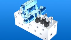 Valves can be moved around a 3D manifold block within Eaton's software to accommodate various design requirements.