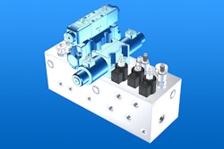 Valves can be moved around a 3D manifold block within Eaton's software to accommodate various design requirements.