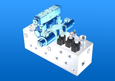 Valves can be moved around a 3D manifold block within Eaton's software to accommodate various design requirements.