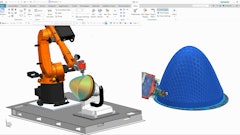 A digital twin of the Stratasys Robotic Composite 3D Demonstrator inside Siemens’ NX software simulates multi-axis fused deposition modeling of a lightweight composite part.