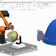 A digital twin of the Stratasys Robotic Composite 3D Demonstrator inside Siemens’ NX software simulates multi-axis fused deposition modeling of a lightweight composite part.