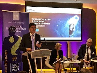 From left: Lanfranco Marasso, ECSO, Sue Arundale, FIEC, Geert Maes, CEN-CENELEC
