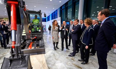 Volvo Construction Equipment presented the prototype, fully-electric EX2 compact excavator to the Swedish Prime Minister Stefan Löfven and French President Emmanuel Macron.