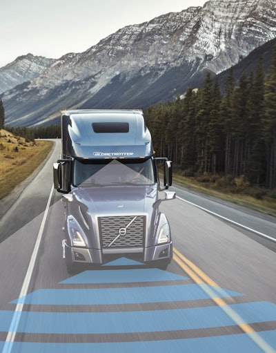 Volvo Active Driver Assist monitors vehicles in front of the truck and warns drivers of an impending collision with audible and visual alerts.