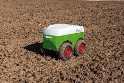 A Fendt Xaver field swarm robot shown in the field.