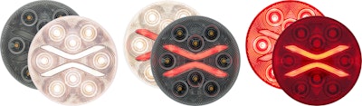 Light Guide technology in Optronics' 4 in. round LED stop, tail, turn and back-up lamps uses a technique similar to fiber optic design in which the LED light is precisely channeled to create shapes and patterns.