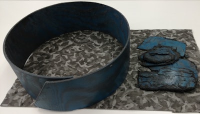 An example of different guide band materials in the same application. The product on the left is a System Seals composite guide band, and the one on the right a competitor's that was ill suited for the environment and thus suffered catastrophic failure.