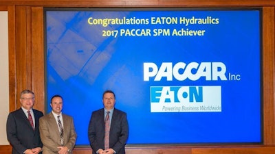 Left to right: Bill Jackson, Vice President, Global Purchasing, PACCAR; Ryan Williams, President, Americas, Hydraulics, Eaton; and James Craig, Director, Purchasing, PACCAR.