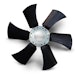 The Truflo Hybrid Fans are plastic-bladed fans with a galvanized center plate to which reinforced sickle or tapered-shaped blades are fastened.
