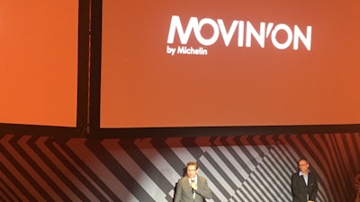 Cyrille Roget announces the Michelin Group's plans to have all tires be manufactured of 80% sustainable materials by 2048.