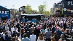 A large crowd gathered for the unveiling of The Lion Electric Co.'s new all-electric bus.