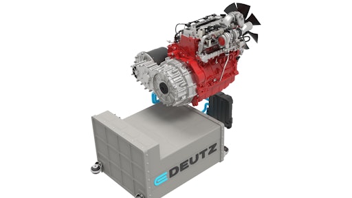 The DEUTZ hybrid system includes a boosting function and the ability to recharge the battery using the engine.