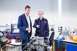 Volvo Penta’s Chief Technology Officer, Johan Inden, and system engineer, Karin Åkman, discuss innovation for electromobility at the company’s new development-and-test laboratory in Gothenburg.