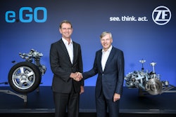 Wolf-Henning Scheider, CEO of ZF Friedrichshafen AG (right), and Dr. Günther Schuh, CEO of e.GO Mobile AG, announce the start of production of the e.GO Moove GmbH joint venture.