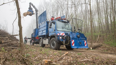 Unimog U 530 with woodchipper, crane, forestry-equipment from Schatzgarten company