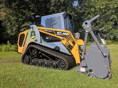 The special anniversary-branded RT-120 Forestry Posi-Track compact track loader.