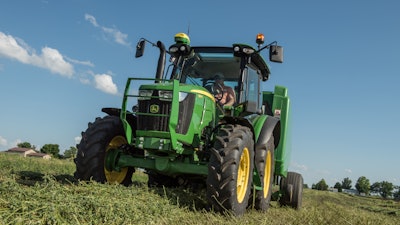 Updated John Deere 5R Utility Tractors feature a 60-degree steering angle and 12.1-ft. turning radius.