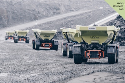 The fleet of HX2 autonomous, battery-electric load carriers.