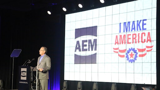 Bob Crain of AGCO Corp., AEM Government & Public Affairs Committee chair, announces the 2018 AEM Advocates Program award winners at AEM’s recent annual conference.