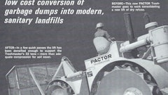 1966 advertisement for the Pactor Trashmaster, the earliest known purpose-built landfill compactor.