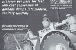 1966 advertisement for the Pactor Trashmaster, the earliest known purpose-built landfill compactor.