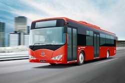Pictured is an example of one of BYD's 12-m electric buses.