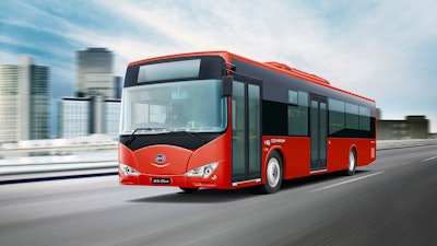 Pictured is an example of one of BYD's 12-m electric buses.