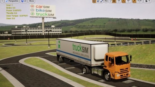New VehicleSim Dynamics plug-in for Epic Unreal runs TruckSim vehicle model, with ground connected for multiple tires using new VS Terrain API.