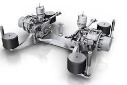 ZF's AxTrax AVE electric drive axle drives low-floor buses up to a maximum axle load of 13,000 kg. The electric motors integrated into the wheel heads have a total output of 250 kW.
