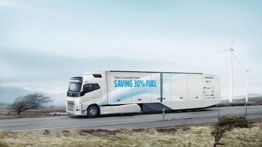 Fuel consumption in long haul operations could be cut by almost a third, which was demonstrated by Volvo Trucks' 2017 concept vehicle.
