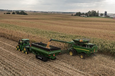 John Deere is expanding its Machine Sync feature, which synchronizes tractor and grain cart speed and position with the combine for on-the-go unloading during harvest.