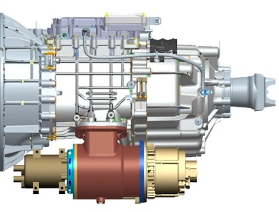 The Eaton 48V mild hybrid accessory drive captures energy while driving and is used to keep the sleeper cab comfortable overnight without idling the engine.