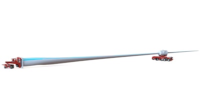 This new system makes it possible to transport wind turbine blades that are more than 80 m long.