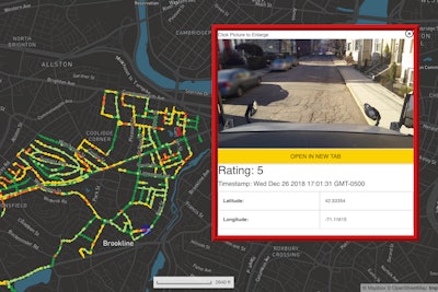 Images of the road surface are collected using RoadBotics’ proprietary RoadSense app, and the data is analyzed to identify road surface damage such as potholes and cracks.