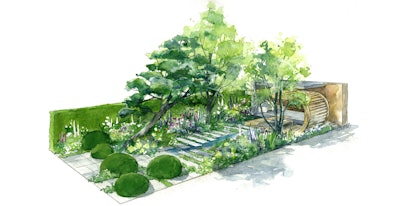 A sketch of the Morgan Stanley Garden being built by the Volvo CE ECR25.