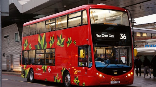 One of the first electric double-decker buses on London’s streets.