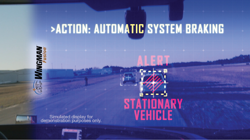 Bendix Wingman Fusion uses its radar and camera together to identify potentially threatening objects, both stationary and moving.