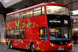 One of the first electric double-decker buses on London’s streets.