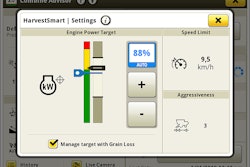 HarvestSmart enables the combine to run closer to its power limit by analyzing engine power, load and rotor pressure for optimal efficiency.